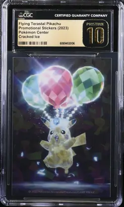 FLYING TERASTAL PIKACHU Sticker 2023 Pokemon Center Cracked Ice CGC PRISTINE 10 - Image 1