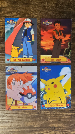 4 Topps Pokemon Cards TV Pikachu, Ash Ketchum, Misty, Brock - Image 1