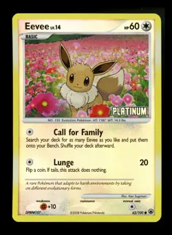 Eevee 62/100 Platinum Burger King Promo 2008 Reverse Holo Pokemon Card TCG - Image 1