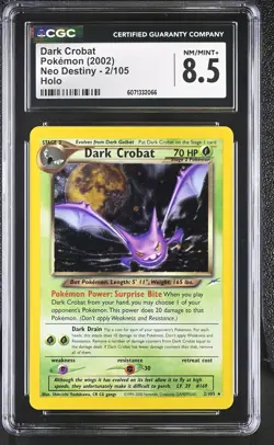 CGC 8.5 Dark Crobat 2002 Neo Destiny 2/105 Holo Pokemon Card - Image 1