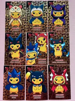 Pikachu Poncho FULL SET - Gold Cracked Ice Holo - Team Rocket Database (9 Cards) - Image 1