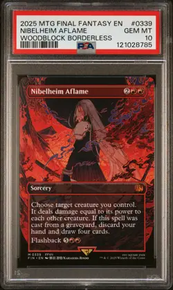 2025 MTG FINAL FANTASY WOODBLOCK BORDERLESS #0339 NIBELHEIM AFLAME PSA 10 - Image 1