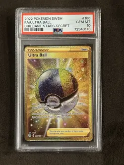 PSA 10 2022 Pokemon Ultra Ball Secret 186/172 Swsh09: Brilliant Stars Holo Gold - Image 1