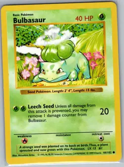 Bulbasaur 44/102 Base Set (Shadowless) - Pokemon Card - NM - Image 1