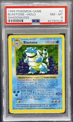 1999 POKEMON BASE SET SHADOWLESS #2 BLASTOISE-HOLO PSA 8 - Image 1