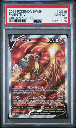 2023 POKEMON SWORD & SHIELD CROWN ZENITH #GG36 FULL ART/ENTEI V PSA 10 - Image 1