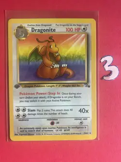 1999 Pokemon Fossil Dragonite 1st Edition #19/62 Non-Holo Rare LP+/NM - Image 1