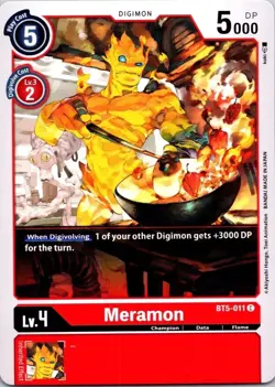 Meramon BT5-011 Black Common Champion (Lv4) Digimon Card CCG - Image 1