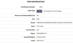 PSA10 Genesect V SR Alt Art Fusion Arts 109/100 Pokemon Card - Image 3