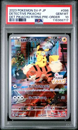 2023 POKEMON JAPANESE SV-P PROMO #098 DETECTIVE PIKACHU PSA 10 - Image 1
