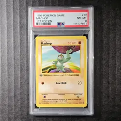 Machop, 1st Edition Base Set, 52/102, Pokemon, WOTC 1999, (PSA 8) - Image 1