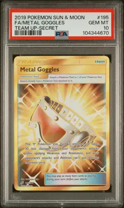 2019 POKEMON SUN & MOON TEAM UP SECRET #195 FULL ART/METAL GOGGLES PSA 10 - Image 1