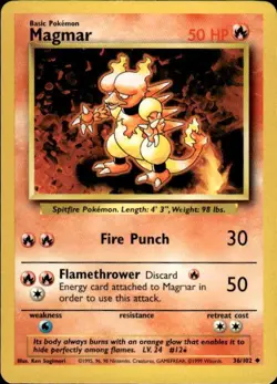 Vintage Wotc Pokemon Magmar Base Set 36/102 Light Play LP - Image 1