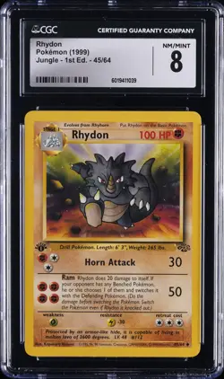 1999 POKEMON JUNGLE - 1ST ED #45/64 RHYDON CGC 8 - Image 1