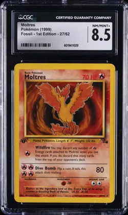 1999 POKEMON FOSSIL - FIRST ED #27/62 MOLTRES CGC 8.5 - Image 1