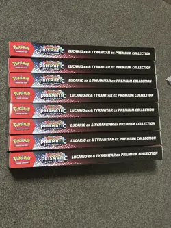 8X Pokemon TCG Prismatic Evolutions Lucario Ex & Tyranitar Ex Premium Collection - Image 1