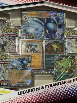 8X Pokemon TCG Prismatic Evolutions Lucario Ex & Tyranitar Ex Premium Collection - Image 5