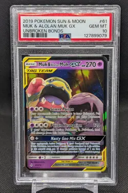 MUK & ALOLAN MUK GX 61/214 PSA 10 2019 POKEMON SUN & MOON UNBROKEN BONDS - Image 1