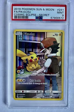 2019 POKEMON SUN & MOON #241 FA/Pikachu COSMIC ECLIPSE - SECRET PSA 9 MINT - Image 1