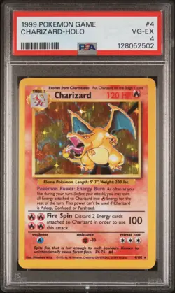 1999 POKEMON BASE SET UNLIMITED #4 CHARIZARD-HOLO PSA 4 - Image 1