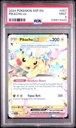 2024 POKEMON SSP EN-SURGING SPARKS #057 PIKACHU EX PSA 9 - Image 1