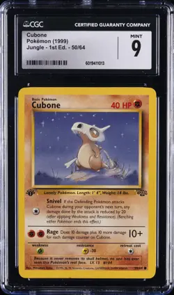 1999 POKEMON JUNGLE - 1ST ED #50/64 CUBONE CGC 9 - Image 1