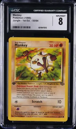 1999 POKEMON JUNGLE - 1ST ED #55/64 MANKEY CGC 8 - Image 1