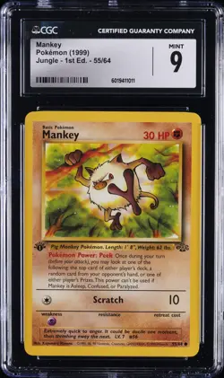 1999 POKEMON JUNGLE - 1ST ED #55/64 MANKEY CGC 9 - Image 1