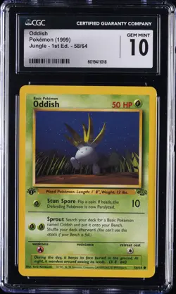 1999 POKEMON JUNGLE - 1ST ED #58/64 ODDISH CGC 10 GEM MINT - Image 1