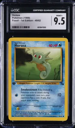 1999 POKEMON FOSSIL - FIRST ED #49/62 HORSEA CGC 9.5 - Image 1