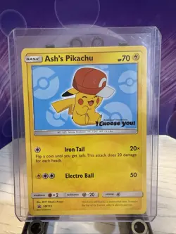 Pokemon TCG Sun & Moon Black Star Promo Ash's Pikachu SM113 Near mint Condition! - Image 1