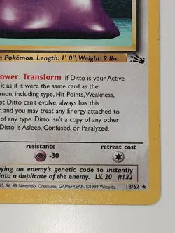 Ditto 18/62 Pokemon Card TCG 1st Edition Fossil Rare MP - Image 5