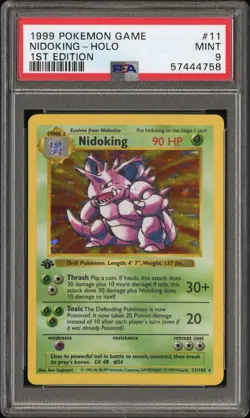 1999 POKEMON BASE SET 1ST EDITION #11 NIDOKING-HOLO PSA 9 - Image 1