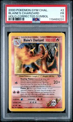 2000 Pokemon Gym Challenge Blaine's Charizard #2 Holo Corrected Symbol PSA 1.5 - Image 1