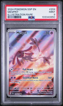 2024 POKEMON SSP EN-SURGING SPARKS ILLUSTRATION RARE #204 MESPRIT PSA 9 - Image 1