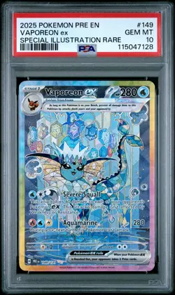 2025 POKEMON PRE EN-PRISMATIC EVOLUTIONS #149 VAPOREON EX PSA 10 - Image 1