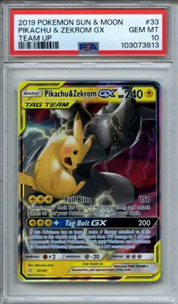 2019 Pokemon Sun & Moon Team Up Pikachu & Zekrom GX #33/181 PSA 10 - Image 1