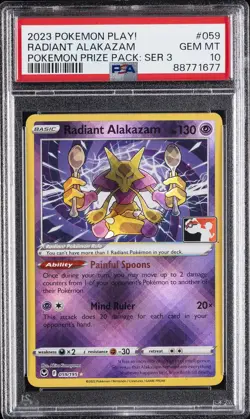 2023 POKEMON PLAY! POKEMON PRIZE PACK: SER 3 #059 RADIANT ALAKAZAM PSA 10 - Image 1