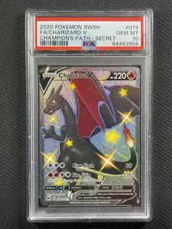 Pokemon Cards PSA 10 Gem Mt Charizard V Champions Path Swsh Secret Rare 079/073 - Image 1