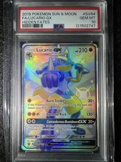 2019 POKEMON SUN & MOON HIDDEN FATES #SV64 FULL ART/LUCARIO GX PSA 10 - Image 1
