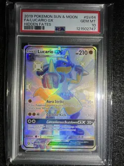 2019 POKEMON SUN & MOON HIDDEN FATES #SV64 FULL ART/LUCARIO GX PSA 10 - Image 2