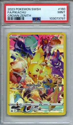 2023 Pokemon Sword & Shield Crown Zenith Pikachu Full Art #160/159 PSA 9 - Image 1