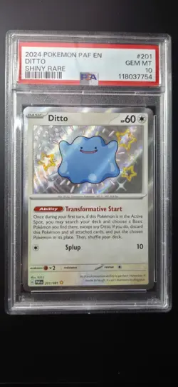 Pokemon TCG Ditto 201/091 Paldean Fates Shiny Rare PSA 10 - Image 1