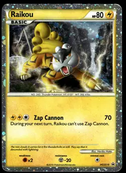 2010 Pokemon Heartgold and Soulsilver Promo HGSS19 Raikou Holo LP - Image 1