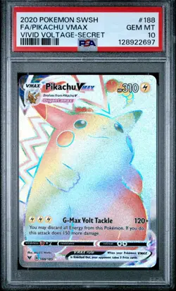 2020 Pokemon Vivid Voltage Pikachu VMax 188/185 Secret Rare Holo PSA 10 Gem Mint - Image 1