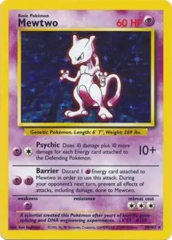 Mewtwo (10/102) Base Set Unlimited​ - Moderately Played Holofoil Pokemon TCG - Image 1