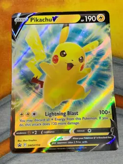 C1146 POKEMON TCG PIKACHU V NM CARD HOLO #SWSH198 SWORD SHIELD PROMO - Image 1