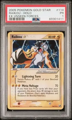 2005 Pokemon Ex Unseen Forces #114 Raikou Gold Star PSA 1 PR POOR POP 73 - Image 1