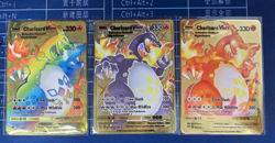 Metal Gold Card-Pokemon 1st Edition Base Set Shadowless Charizard 3 Metal cards - Image 2