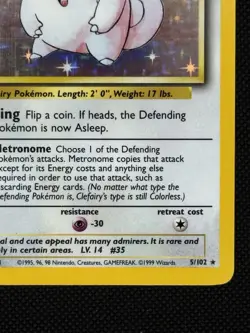 1999 Clefairy 5/102 Base Set Unlimited Holo Rare Pokemon TCG LP - Image 5